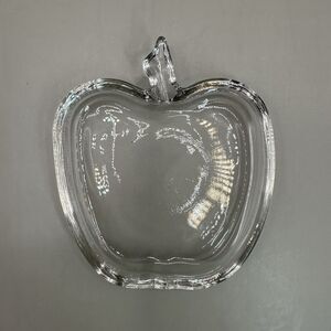 Vintage Mid-Century Modern Apple Glass Dish Trinket Tray Clear Serving Plate